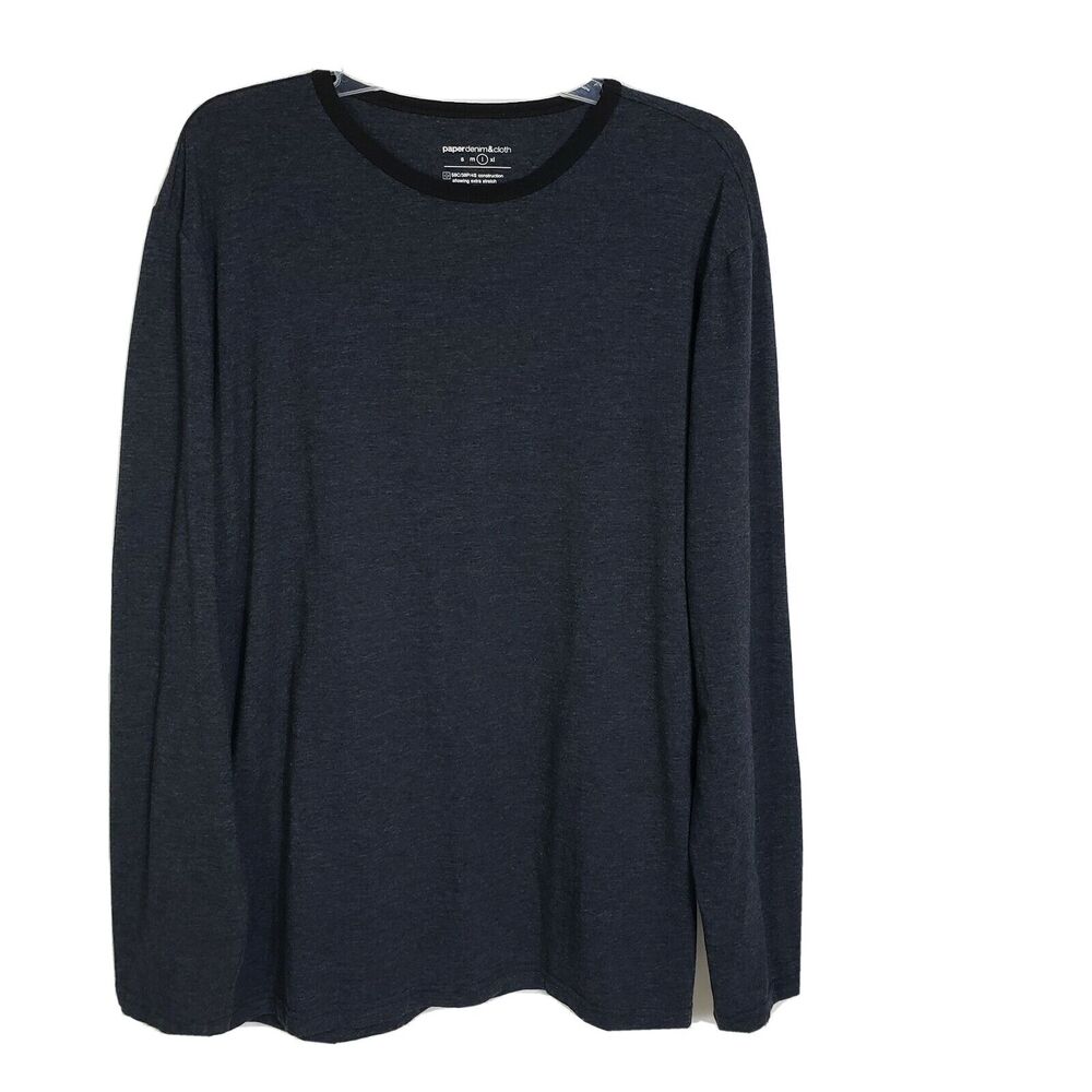 Paper Denim & Cloth Mens T Shirt Large Blue Crew Neck Long Sleeve Blue Black